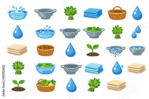 Working with water and plants in a kitchen setting for cleaning and preparing ingredients during a cooking time