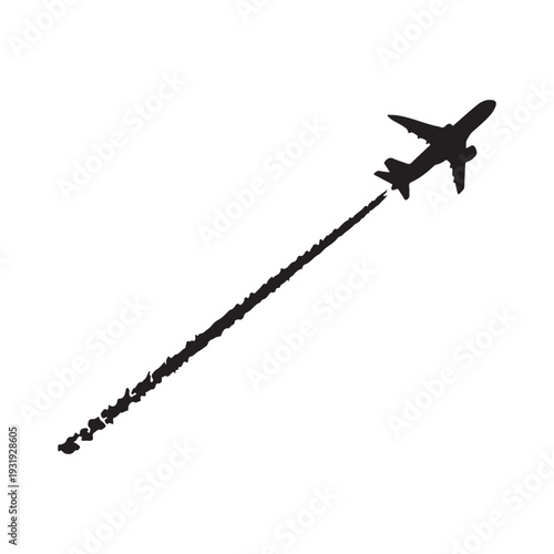 airplane with a trail, black isolated silhouette on white back ground