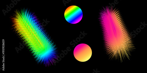 Vibrant rainbow colored shapes on black background
