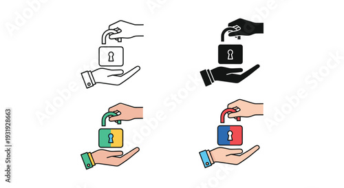 Illustrations of different types of mobile app interactions and user hand gestures