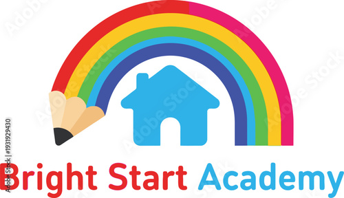 Bright Start Academy logo with rainbow pencil and house for preschool