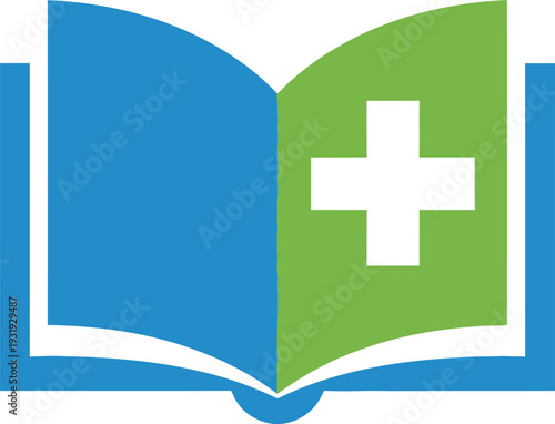 Medical book icon with cross sign for healthcare education and knowledge