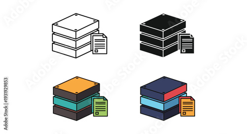 Four different types of stacked books with digital documents symbols