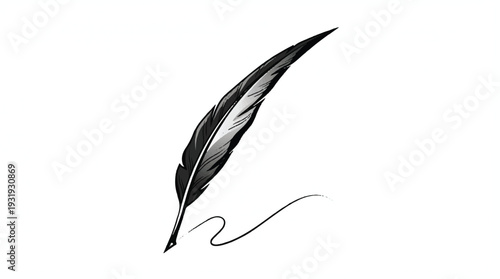 Vintage Quill Pen Ink Drawing with Elegant Feather and Ink Stroke
