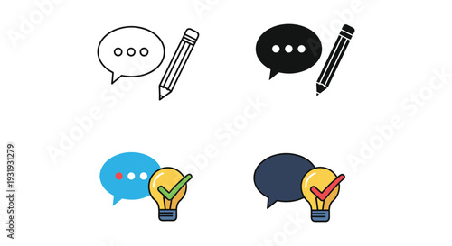 Illustrations of speech bubbles with various communication and feedback icons