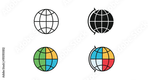 Illustrations of globes depicting earth's rotation and continental divisions
