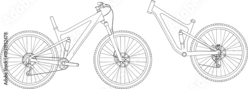 Three Different Types of Bicycles Illustrated in Black and White Line bikes cycling line wheels