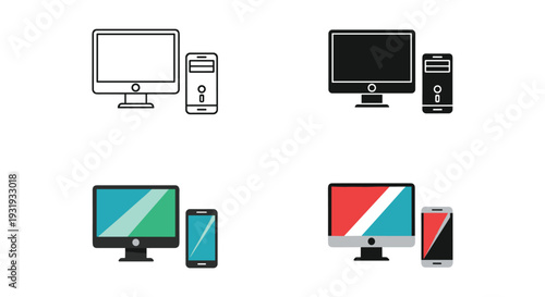 Four combinations of desktop monitors paired with mobile devices for tech setups