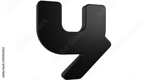 A black, glossy shape against a white background, resembling a stylized letter or symbol
