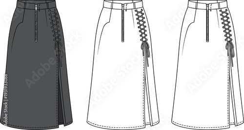 Three Long Skirts with Lace and Tassel Details in Gray and White