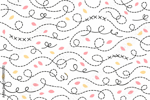 Decorative pattern with colorful leaves and lines shows a playful design for use in crafts and textiles