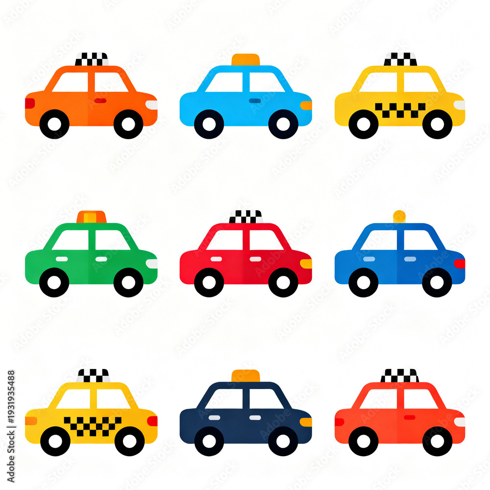 Fototapeta premium colorful taxi car icons in flat design on white background