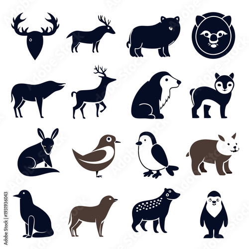 Collection of stylized animal icons in a flat design