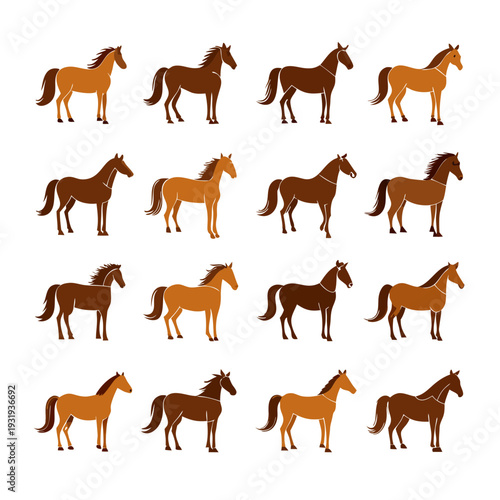 Silhouette horses in brown tones on white background pattern