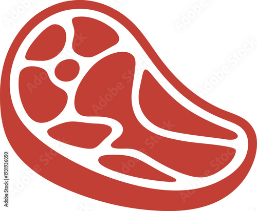 Raw meat cut steak icon with white lines on red  isolated on transparent background