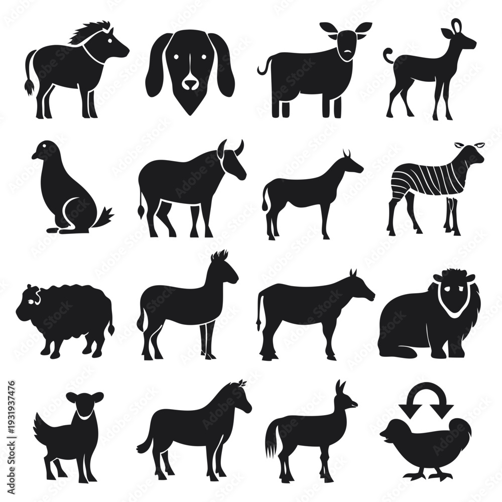 Obraz premium Collection of Various Animal Silhouettes in Black and White