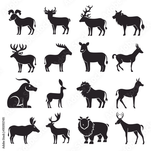 Silhouette illustrations of various deer and related animals