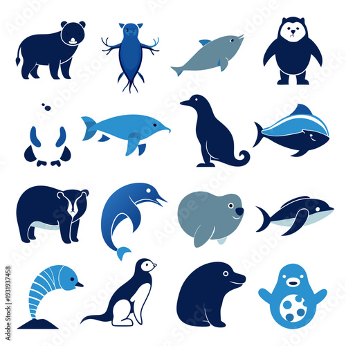 Flat Vector Marine Animal and Wildlife Icon Collection Design