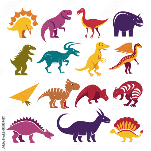 Colorful cartoon dinosaur set on white background vector image