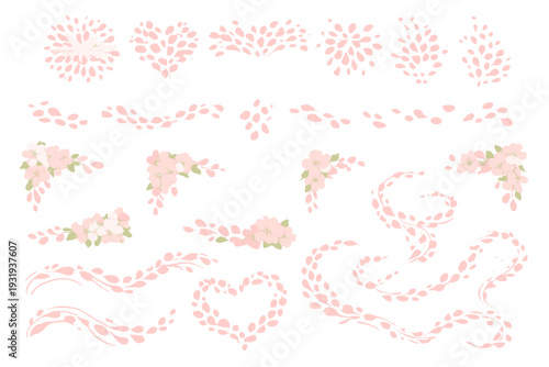 Floral design elements for crafts and decorations available in pink and green colors