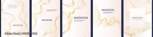 Golden luxury invitation White template card big Set, Premium gold line frame typography design, Elegant background for advertising, wedding, gala, grand opening, invitation, layout