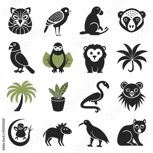 Collection of simplistic animal and plant vector icons