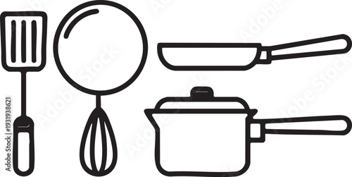 Cooking Utensils Kitchen Icon Set Vector