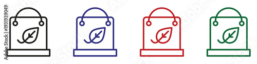 Set of four shopping bags icons with leaf eco friendly symbols on white background vector illustration
