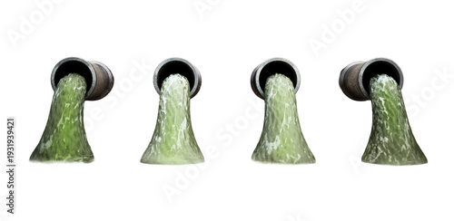 Dirty water pouring into the water from sewer pipes on transparent background. 3D illustration