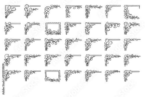 Different decorative border designs featuring flowers and leaves for crafts and art projects in a simple format