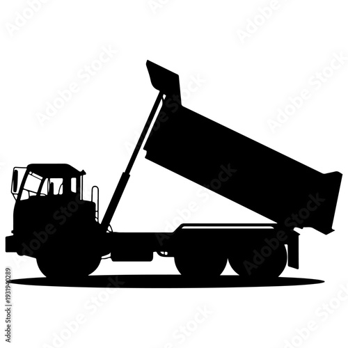 Black Silhouette of a Dump Truck with Raised Bed Vector
