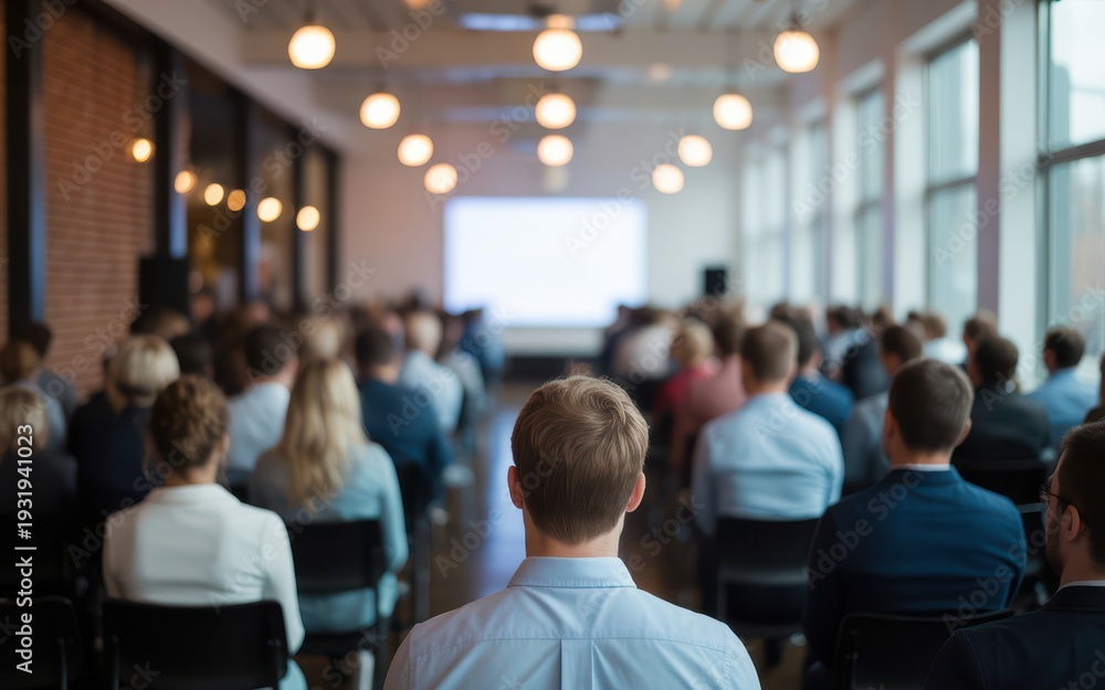 Fototapeta premium Attendees in a conference hall watching a presentation