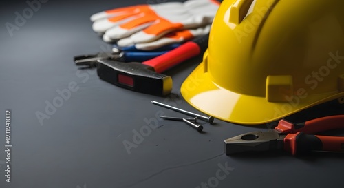 Labour day essentials hard hat tools and safety gear for workers