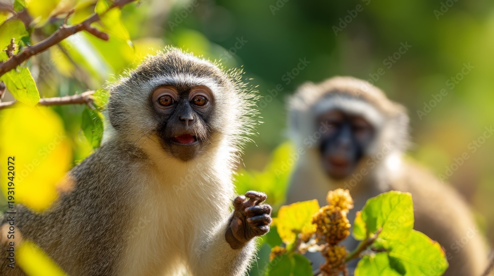 Fototapeta premium Playful Primates in a Bright Sunny Afternoon, Enjoying Nature's Beauty