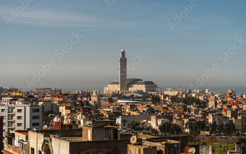 Casablanca Cityscape with the Great Hassan II Mosque Rising Above the Horizon