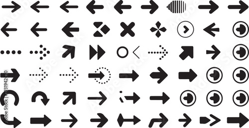 A diverse set of navigational arrows including left, right, refresh, delete, and target icons