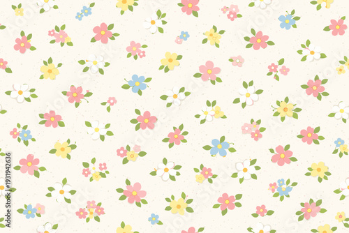 Colorful flower pattern with small blooms on light background showcasing a variety of colors and designs suitable for textiles