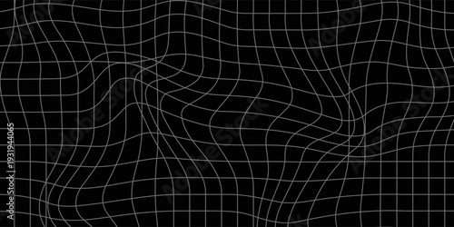 Futuristic perspective grid box. Abstract wireframe with white grid line on black background.