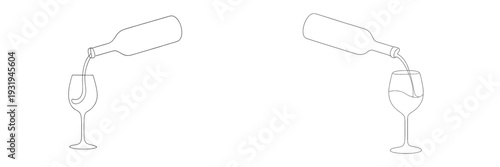 Pouring wine into a glass in a simple line art style depicting an elegant serving moment