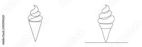 Delicate line art showing two soft serve ice cream cones in minimalist style