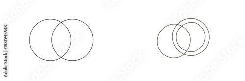 Venn diagrams illustrating set relationships with overlapping and distinct areas for comparison and analysis