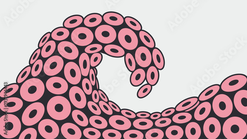 Vibrant pink tentacle wave with suction cups on white background