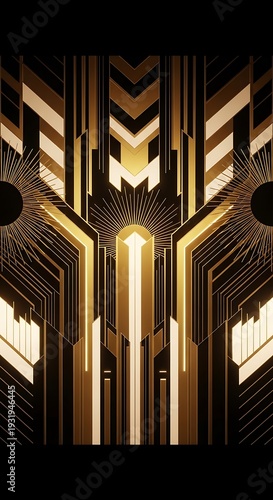 Luxury Art Deco Geometric Design with Golden Gradient and Radial Patterns