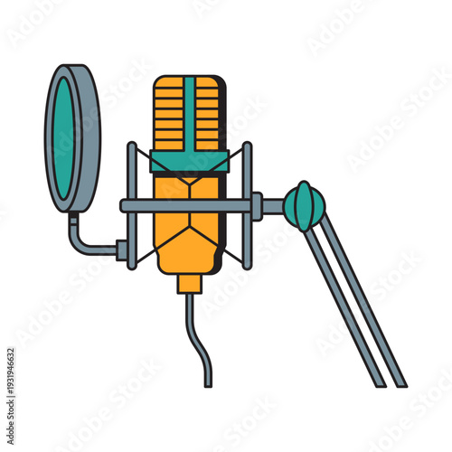Condenser microphone with stand illustration for podcast and studio audio recording