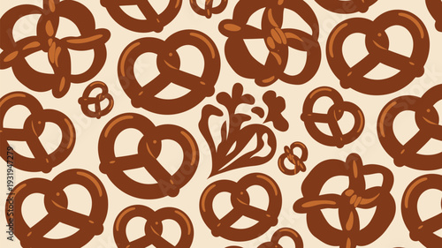 Assorted brown pretzels pattern on beige background