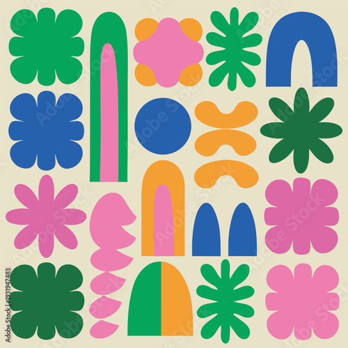 Colorful abstract shapes and flowers design elements patterns