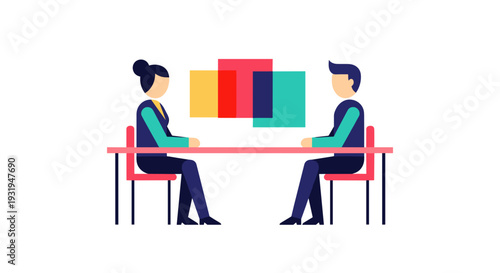 Job interview side view HR candidate minimal flat vector illustration