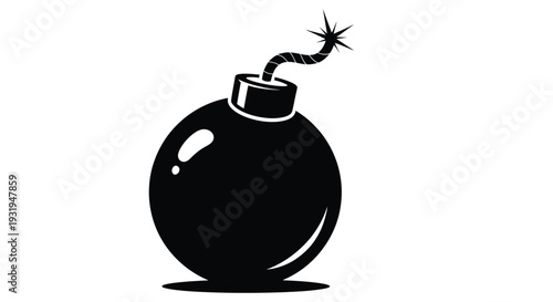 A black and white illustration of a cartoon bomb with a lit fuse