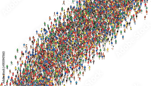 Large diverse crowd of people top view background social gathering concept multicultural community illustration isolated on white urban population vector design