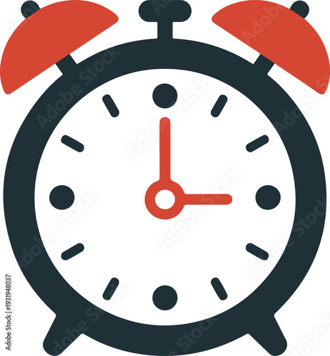 Red vintage alarm clock. Wake-up time. Red classic alarm clock is ringing.